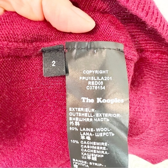 THE KOOPLES BURGUNDY RED V-NECK SWEATER SILVER METAL BAR DETAIL WOMENS MEDIUM - Picture 7 of 7